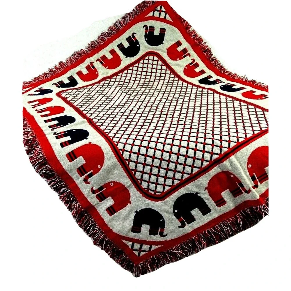 Elephant Throw Reversable Vintage 1971 Leonardo Looms Red & Blue